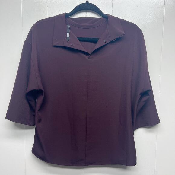 Uniqlo 3/4 Sleeve High Neck Purple Top Women's Size Small Office Casual Flawed - Picture 3 of 10